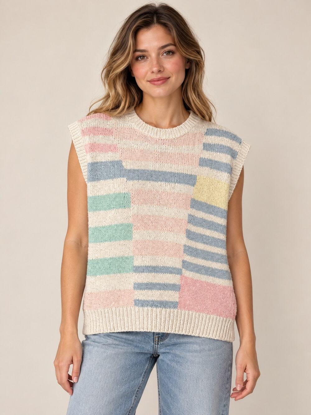 NWT Vintage Contemporary Casuals Pastel Colorblock Silk Blend Sweater Vest M